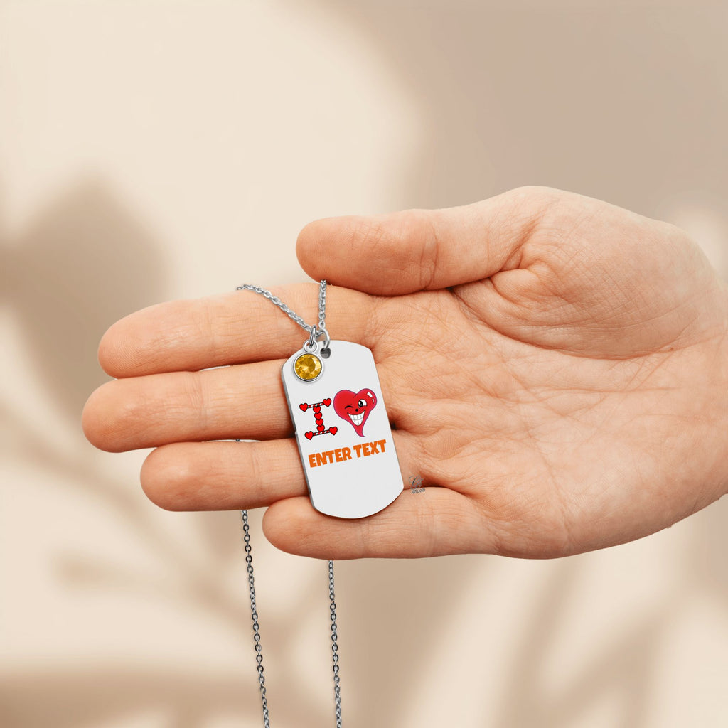 Personalized " I Heart " ADD ANY TEXT Fine Links Tag Necklace with Birthstone by GT Artland