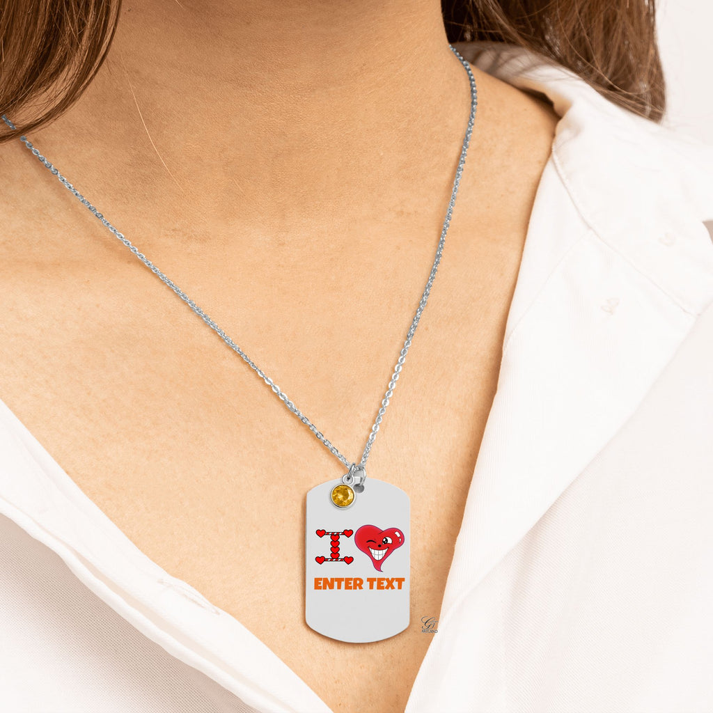 Personalized " I Heart " ADD ANY TEXT Fine Links Tag Necklace with Birthstone by GT Artland