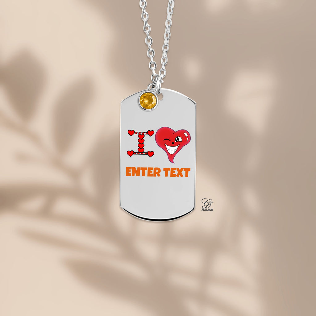 Personalized " I Heart " ADD ANY TEXT Fine Links Tag Necklace with Birthstone by GT Artland