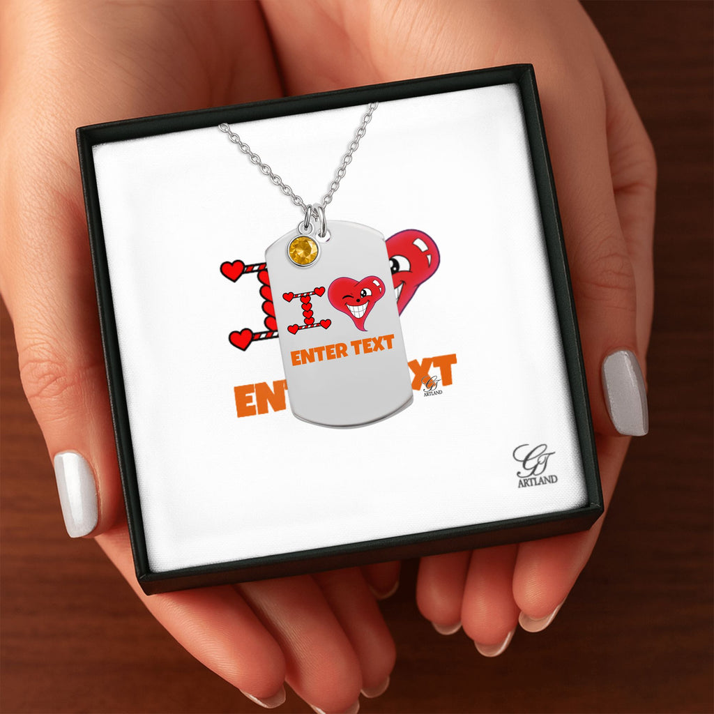 Personalized " I Heart " ADD ANY TEXT Fine Links Tag Necklace with Birthstone by GT Artland