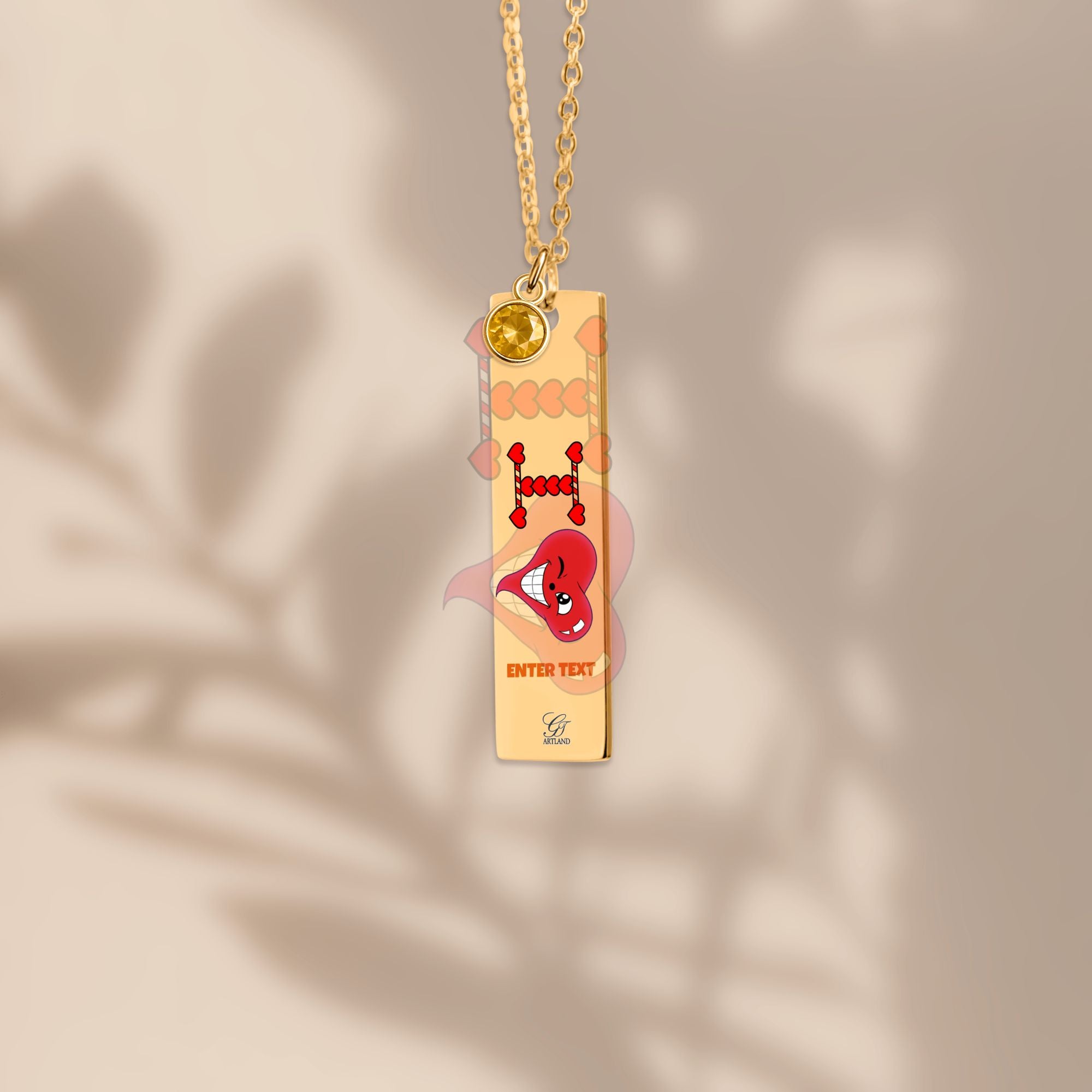 I Heart You "Any Name" "Any Text/Color" Original Classic Design Fine Links Vertical Bar Necklace with Birthstone by GT Artland