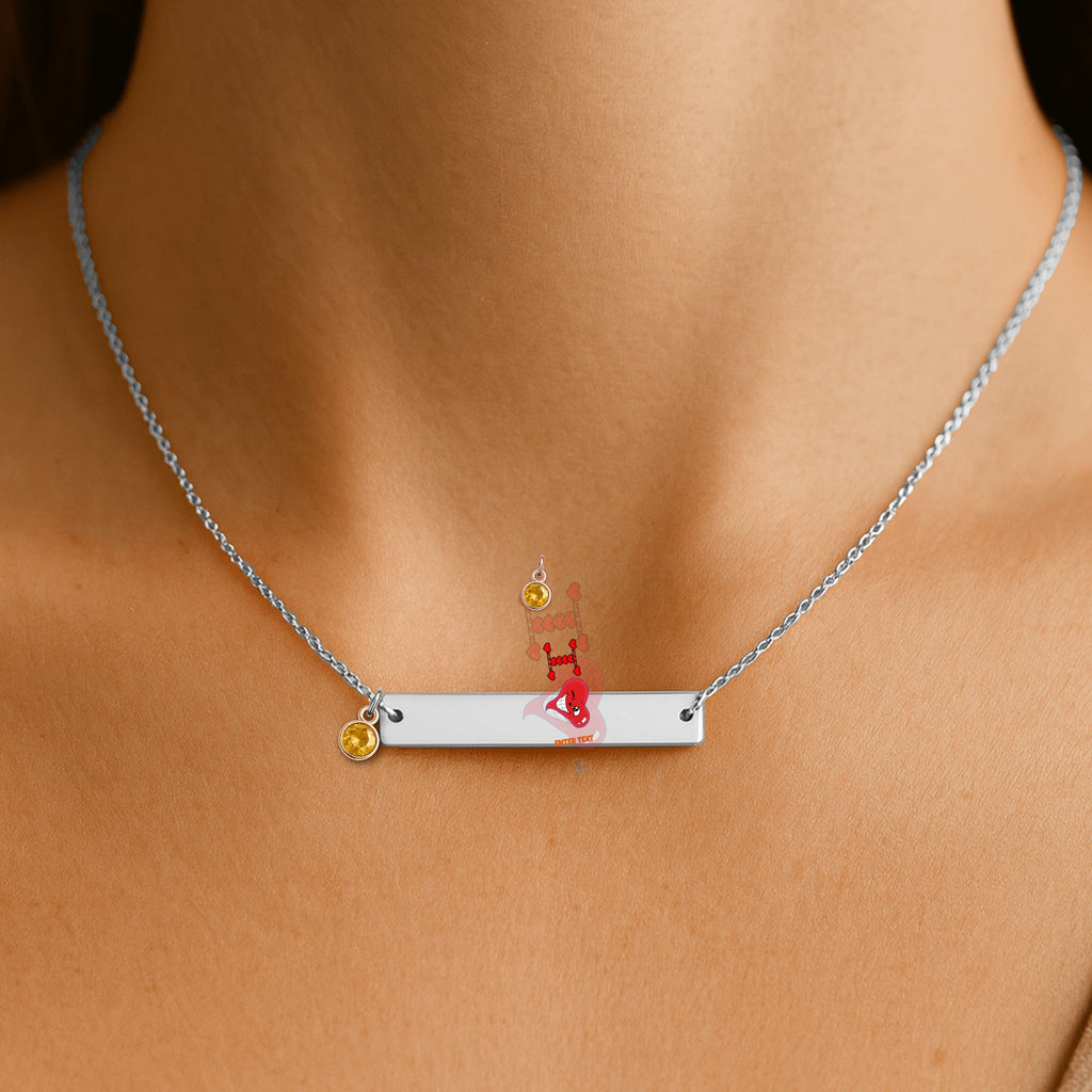 I Heart You "Any Name" "Any Text/Color" Original Classic Design Fine Links Vertical Bar Necklace with Birthstone by GT Artland