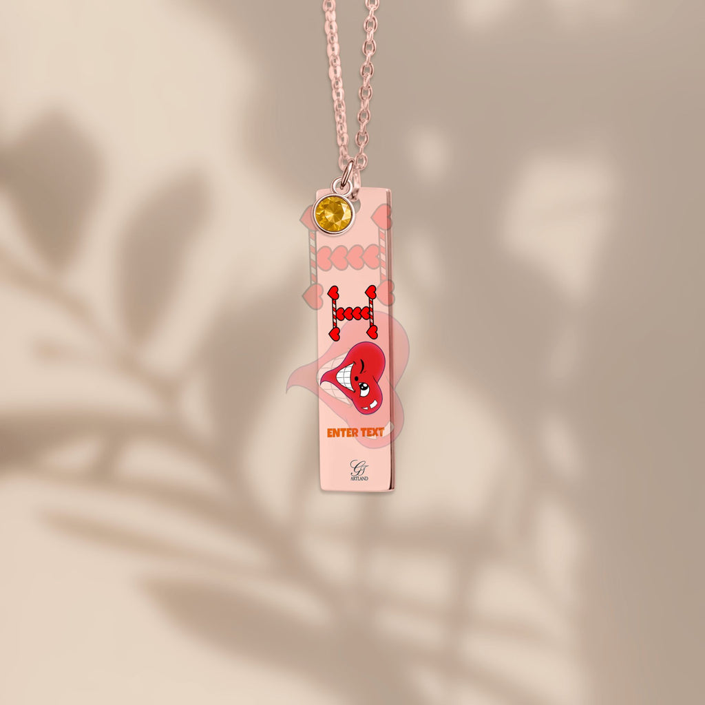 I Heart You "Any Name" "Any Text/Color" Original Classic Design Fine Links Vertical Bar Necklace with Birthstone by GT Artland