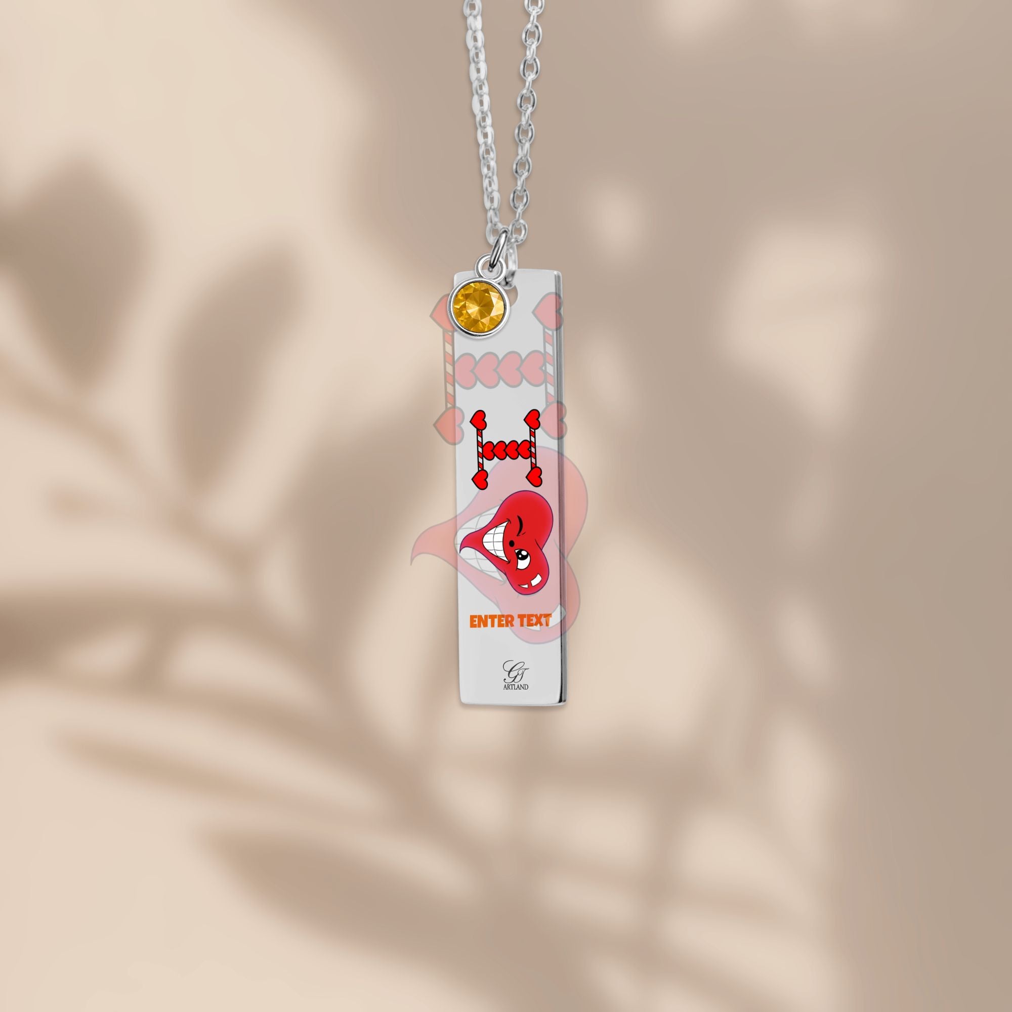 I Heart You "Any Name" "Any Text/Color" Original Classic Design Fine Links Vertical Bar Necklace with Birthstone by GT Artland