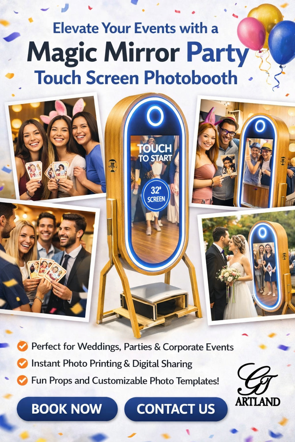 Photobooth 32" Magic Mirror Rental (Texhno Wood) Styled Luxury 🥳 Party Bookings w/ Custom Graphics/ Backdrops