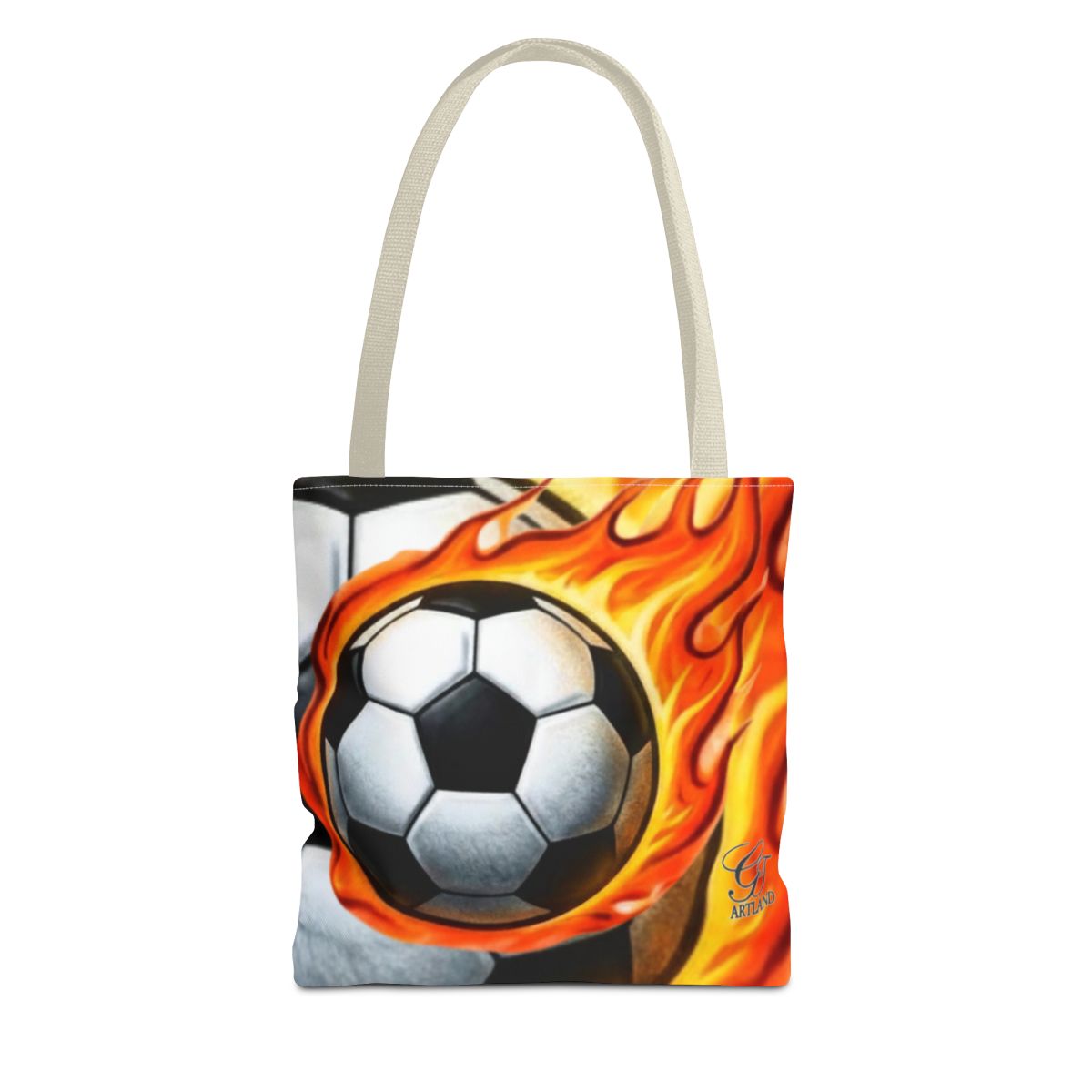 Flaming Soccer Ball Urban Airbrush Styled Tote Bag by GT Artland