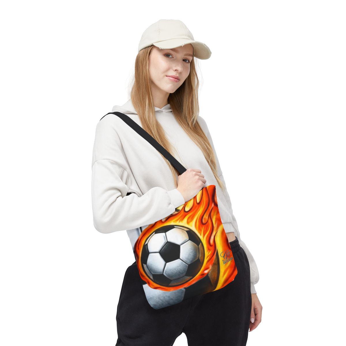Flaming Soccer Ball Urban Airbrush Styled Tote Bag by GT Artland
