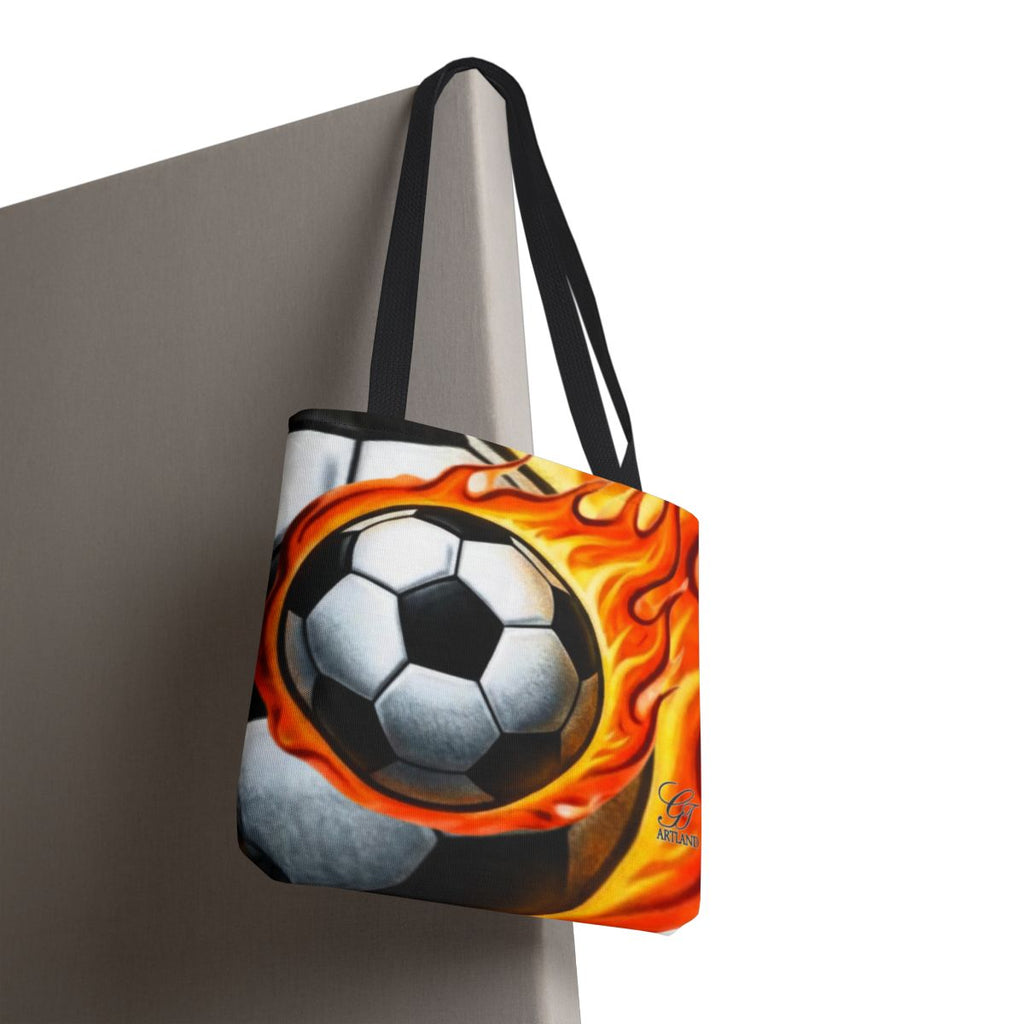 Flaming Soccer Ball Urban Airbrush Styled Tote Bag by GT Artland