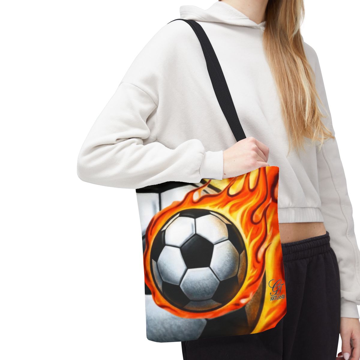 Flaming Soccer Ball Urban Airbrush Styled Tote Bag by GT Artland