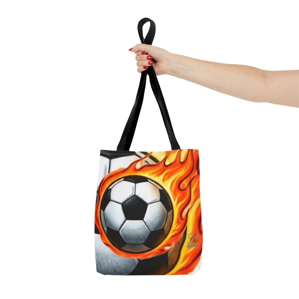 Flaming Soccer Ball Urban Airbrush Styled Tote Bag by GT Artland