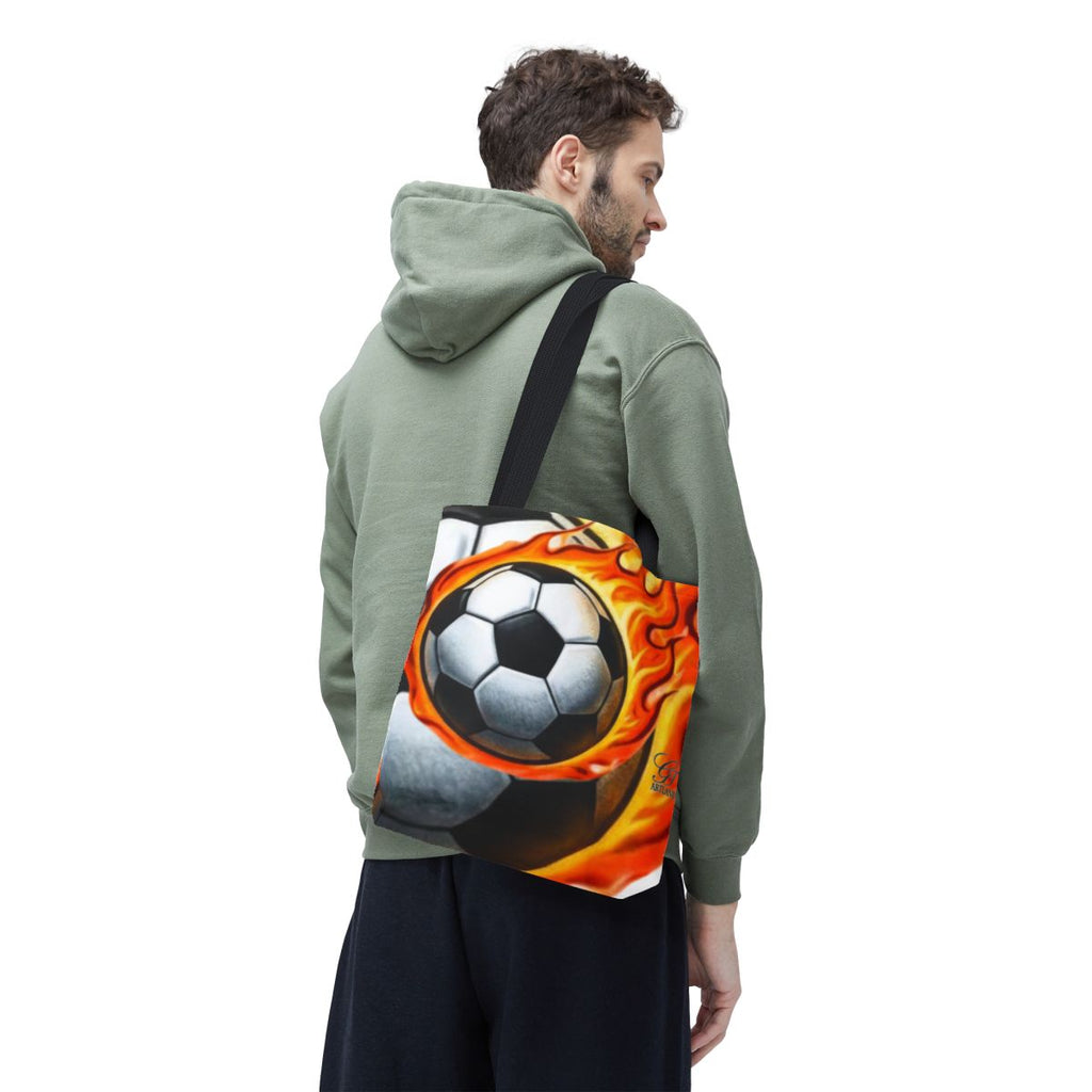 Flaming Soccer Ball Urban Airbrush Styled Tote Bag by GT Artland