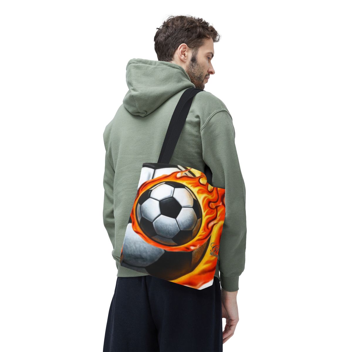Flaming Soccer Ball Urban Airbrush Styled Tote Bag by GT Artland