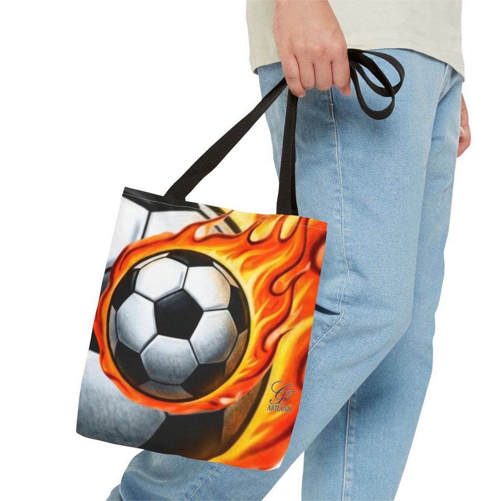 Flaming Soccer Ball Urban Airbrush Styled Tote Bag by GT Artland