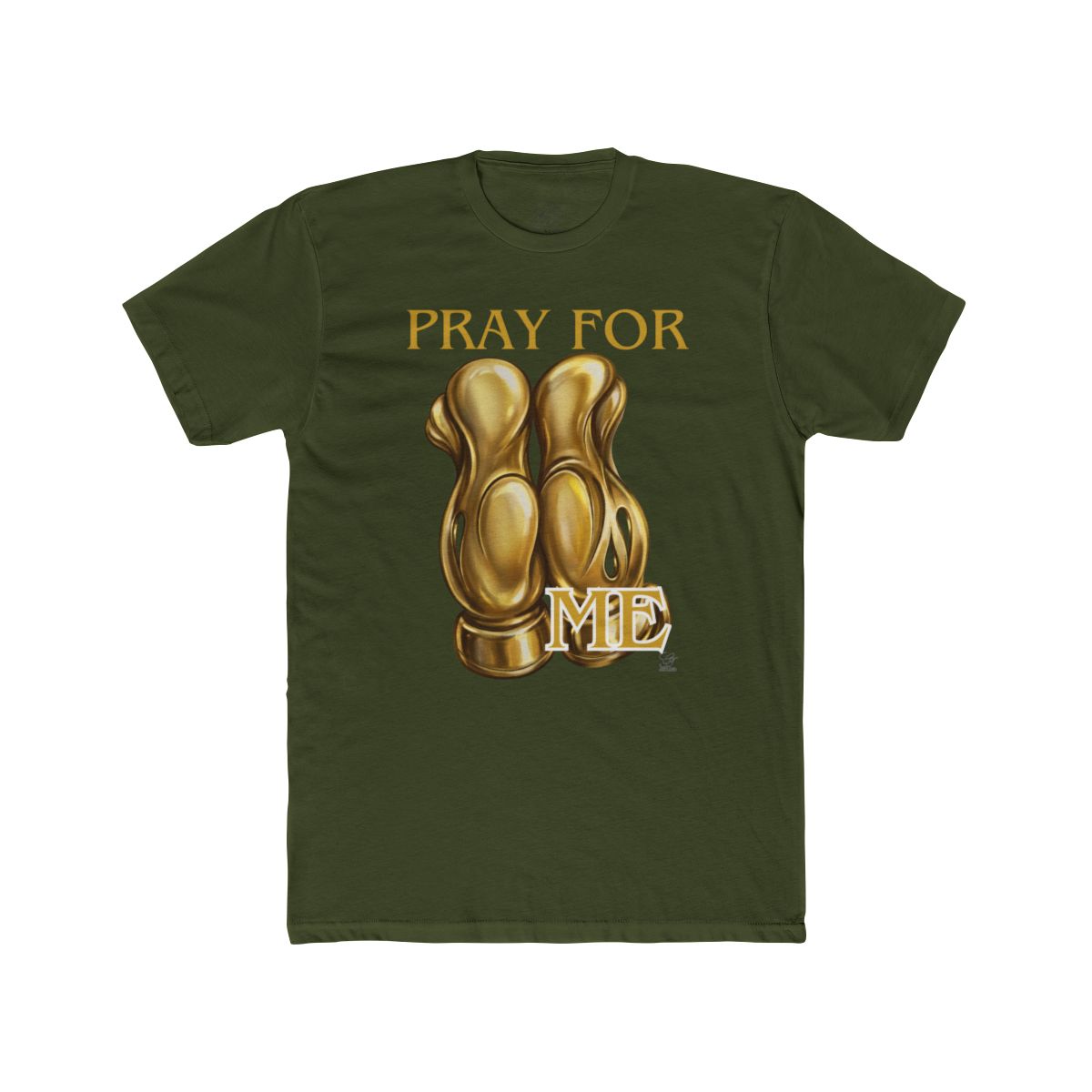 Pray For Me Fantasy Style Golden Designer Gloves Unisex Cotton Crew Tee by GT Artland