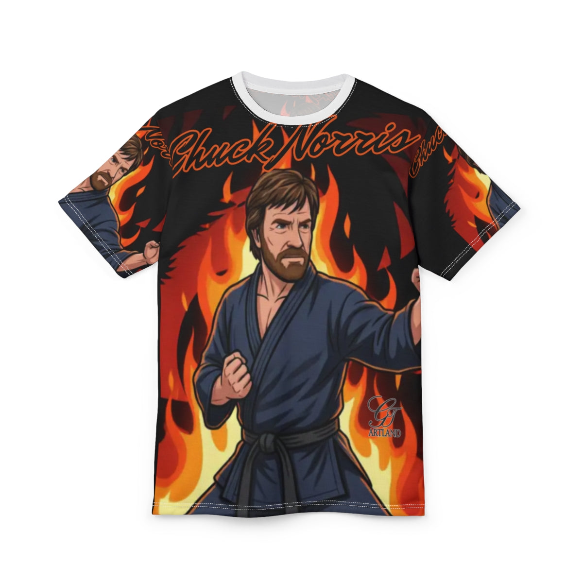 Chuck Norris Martial Art Designer Fire Flame Unisex Cut & Sew Tee by GT Artland