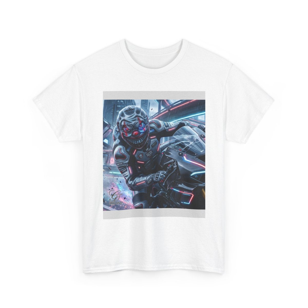 Killa Clown GT Futuristic Super Biker Race Games Unisex Heavy Cotton Tee by GT Artland