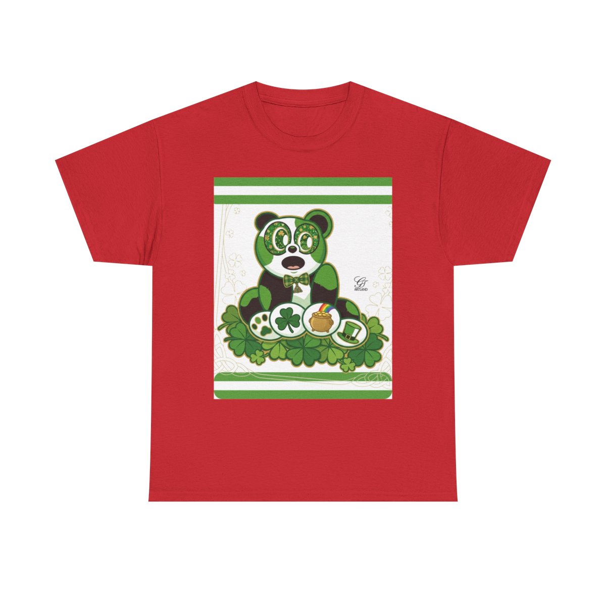LUCKY CHARM URBAN PANDA GT Green Stripe Designer White Edition Unisex Heavy Cotton Tee by GT Artland