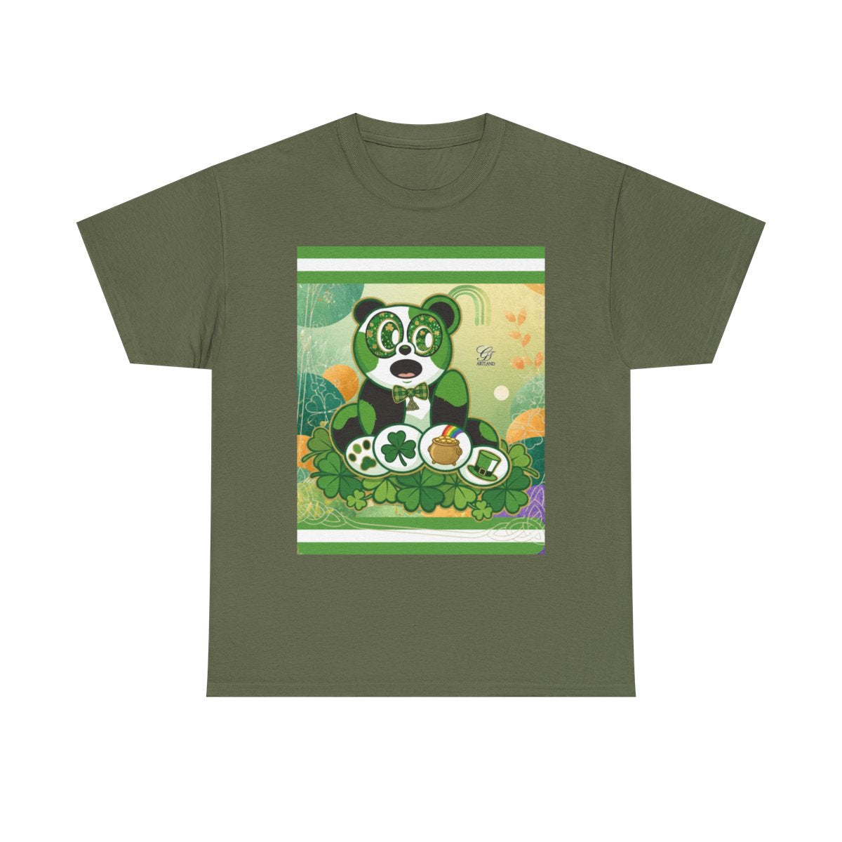LUCKY CHARM URBAN PANDA GT Green Stripe abstract Designe Edition Unisex Heavy Cotton Tee by GT Artland