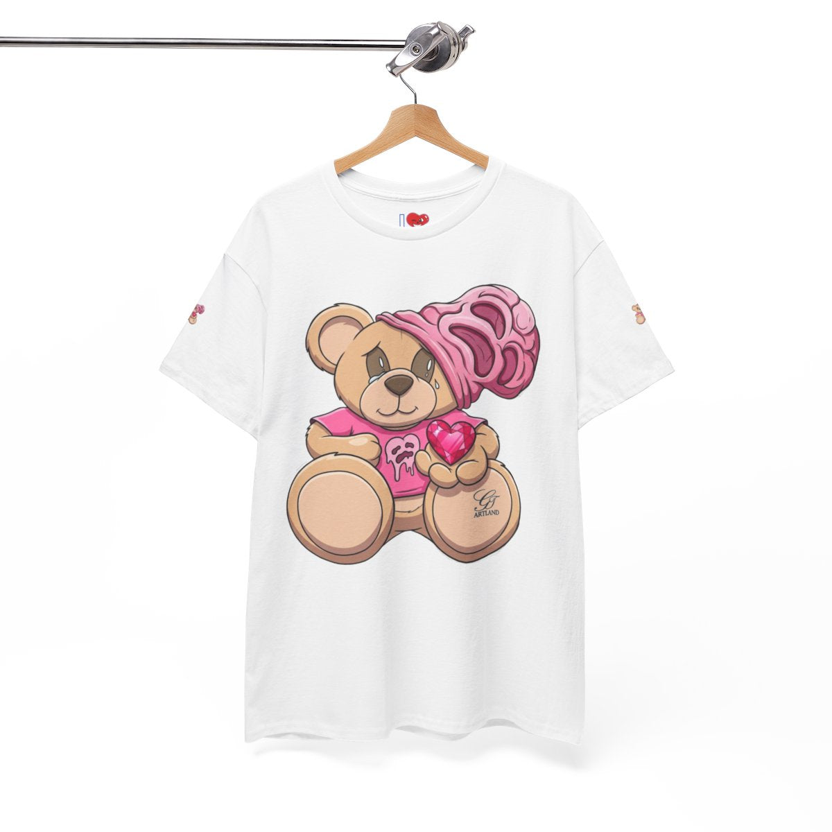 Pink Teddy Bear Goon with Heart Designer Unisex Heavy Cotton Tee by GT Artland