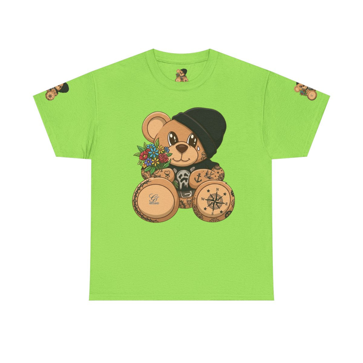 Hood Teddy Bear with Tats  in Black  Unisex Heavy Cotton Tee by GT Artland