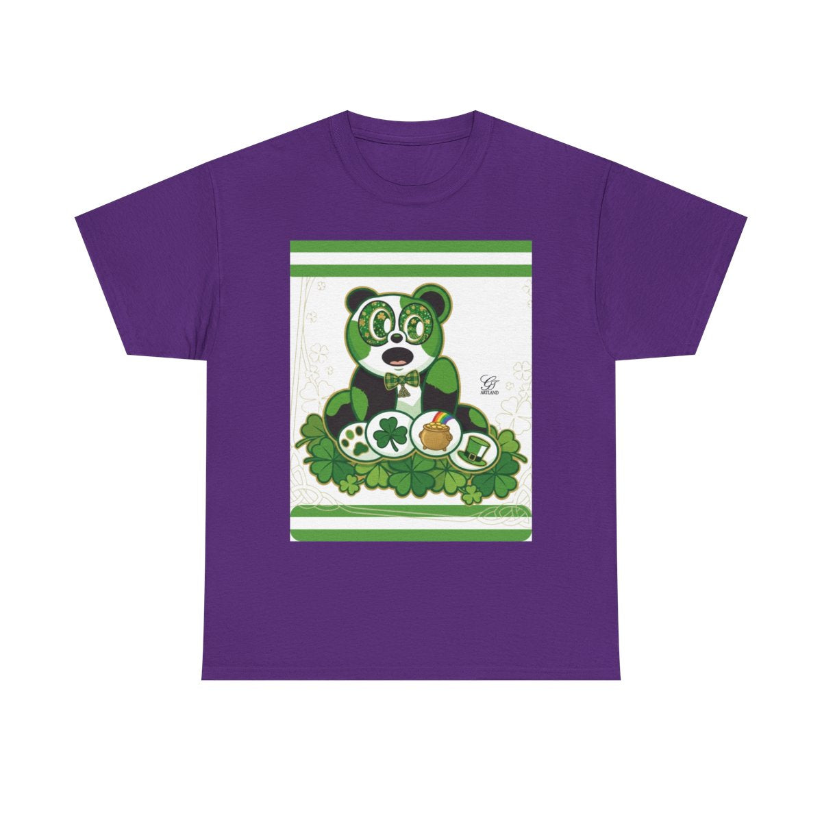 LUCKY CHARM URBAN PANDA GT Green Stripe Designer White Edition Unisex Heavy Cotton Tee by GT Artland