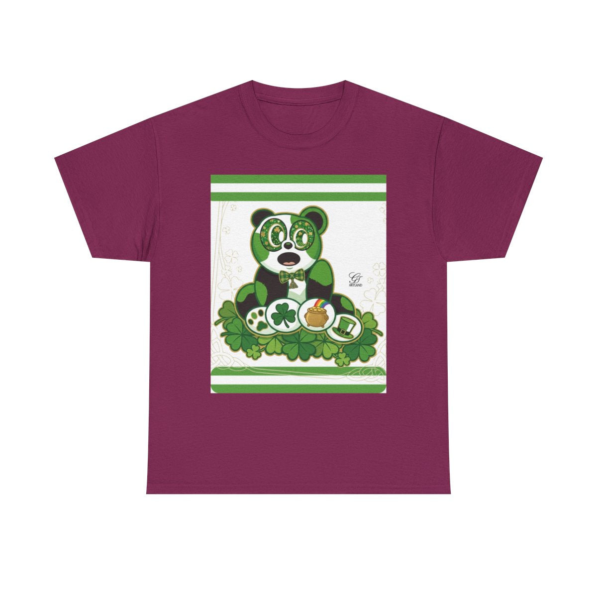 LUCKY CHARM URBAN PANDA GT Green Stripe Designer White Edition Unisex Heavy Cotton Tee by GT Artland