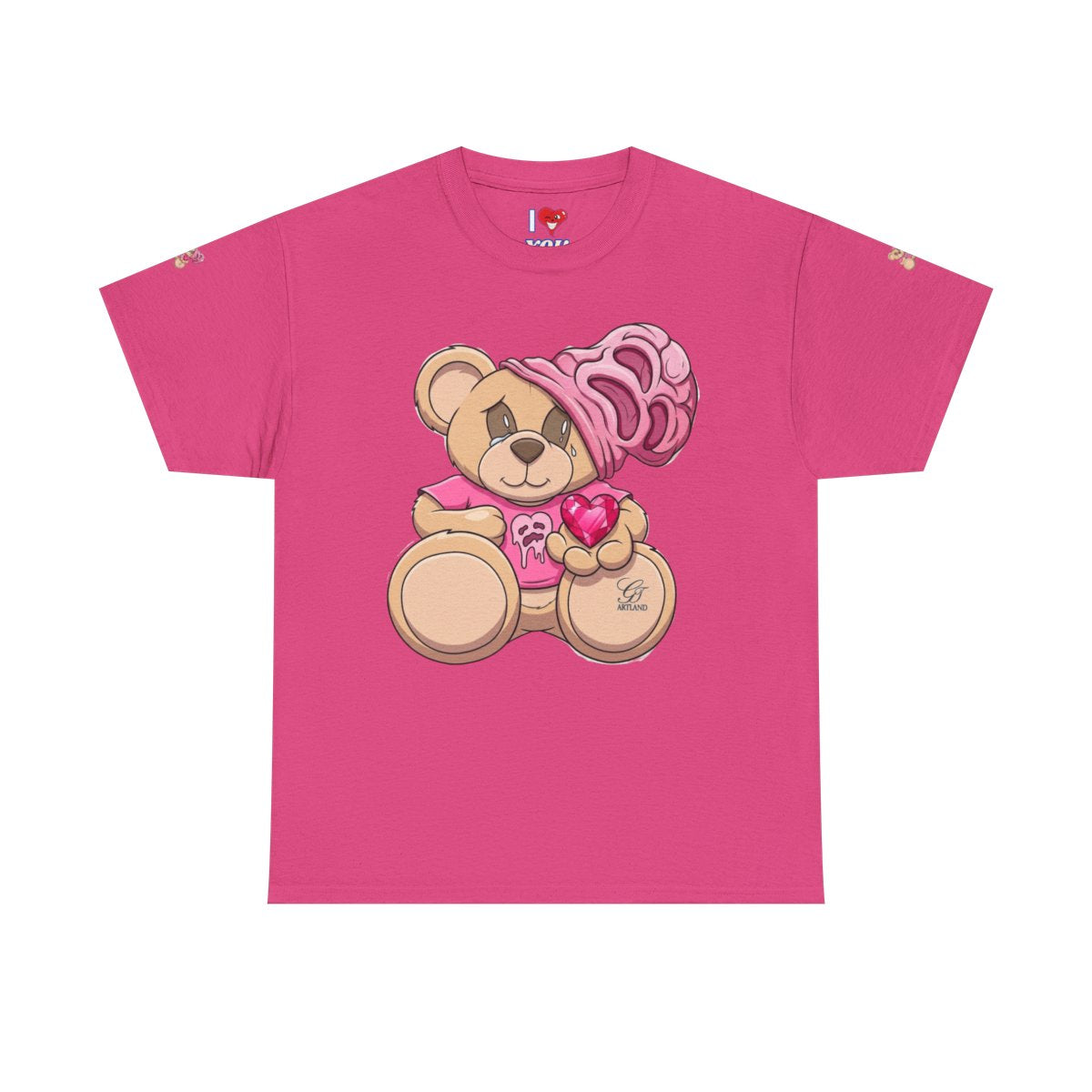 Pink Teddy Bear Goon with Heart Designer Unisex Heavy Cotton Tee by GT Artland