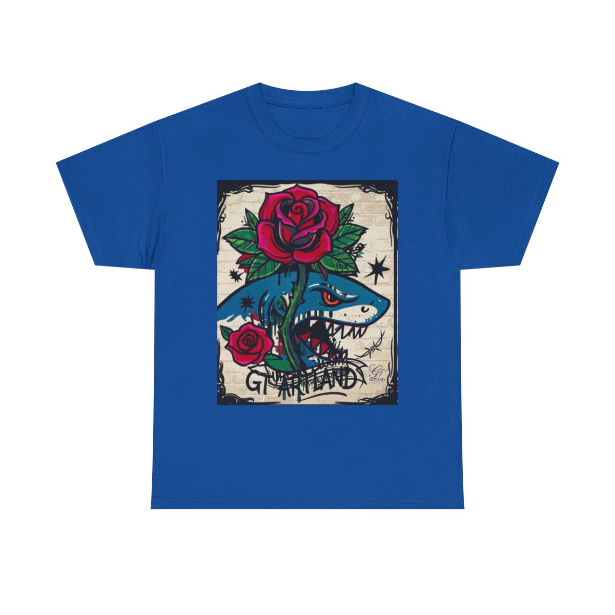 Rose Shark Attack Designer Urban Surfer Drip Unisex Heavy Cotton Tee BY GT ARTLAND