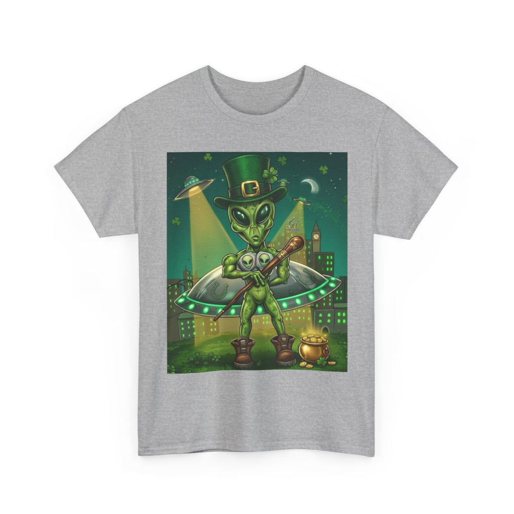 UFO Leprechaun Alien Abduction St Patricks Theme Unisex Heavy Cotton Tee BY GT ARTLAND