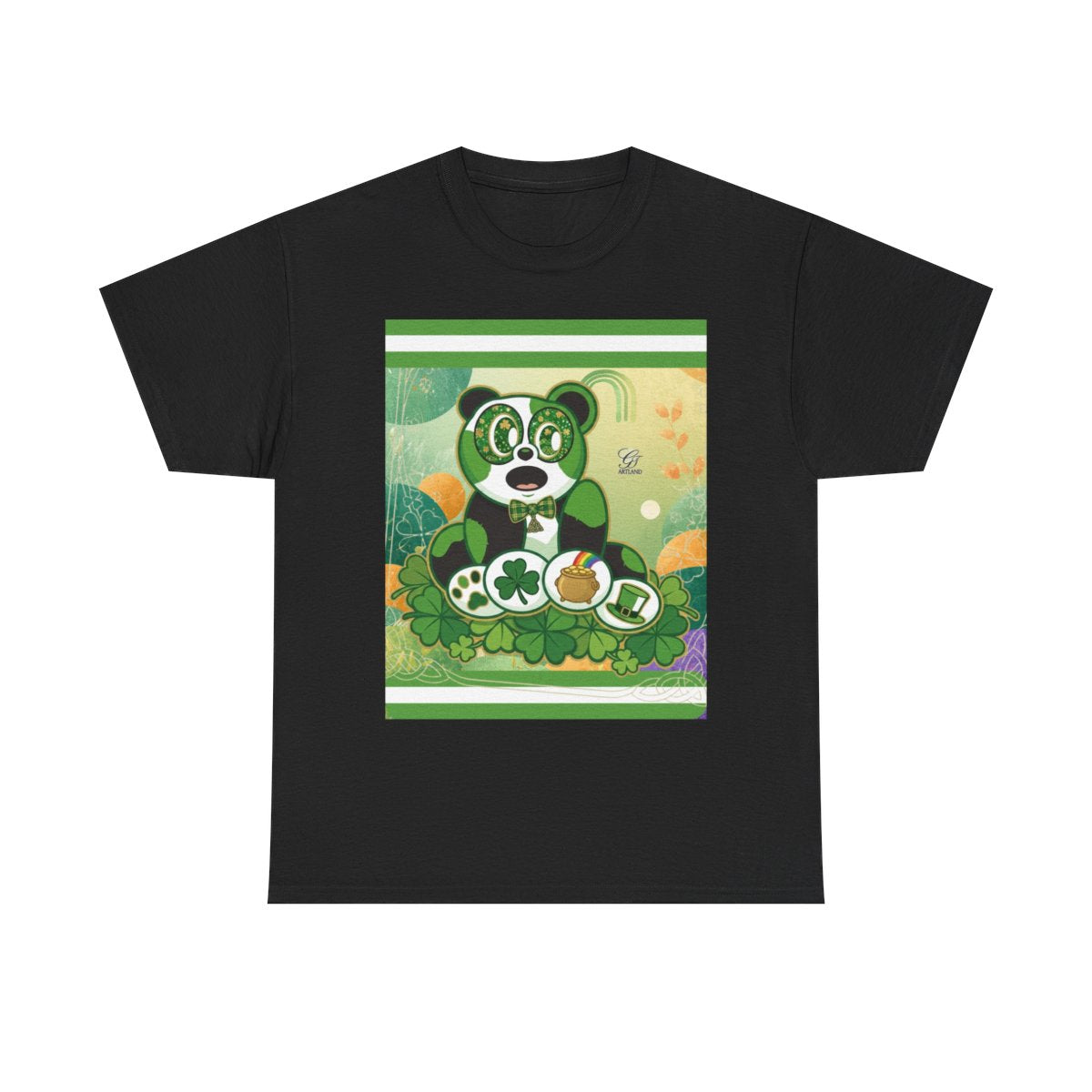 LUCKY CHARM URBAN PANDA GT Green Stripe abstract Designe Edition Unisex Heavy Cotton Tee by GT Artland