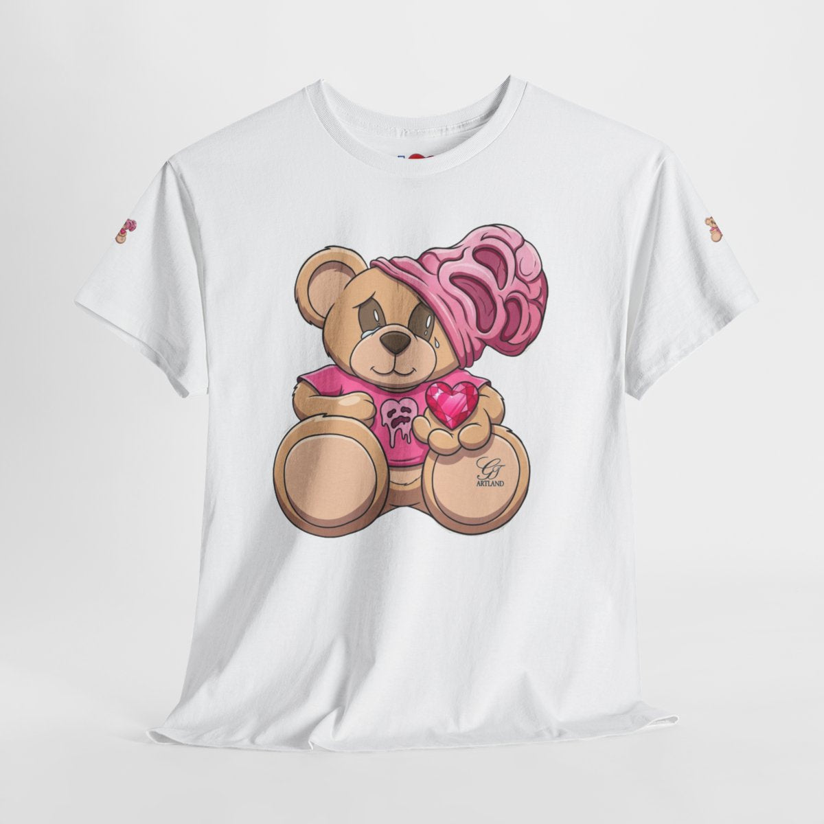 Pink Teddy Bear Goon with Heart Designer Unisex Heavy Cotton Tee by GT Artland