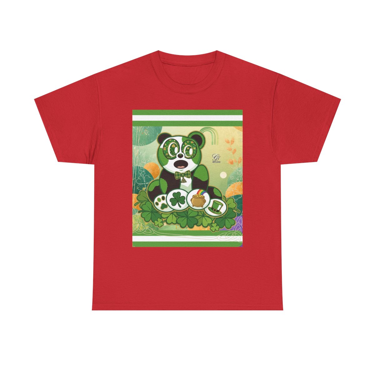 LUCKY CHARM URBAN PANDA GT Green Stripe abstract Designe Edition Unisex Heavy Cotton Tee by GT Artland