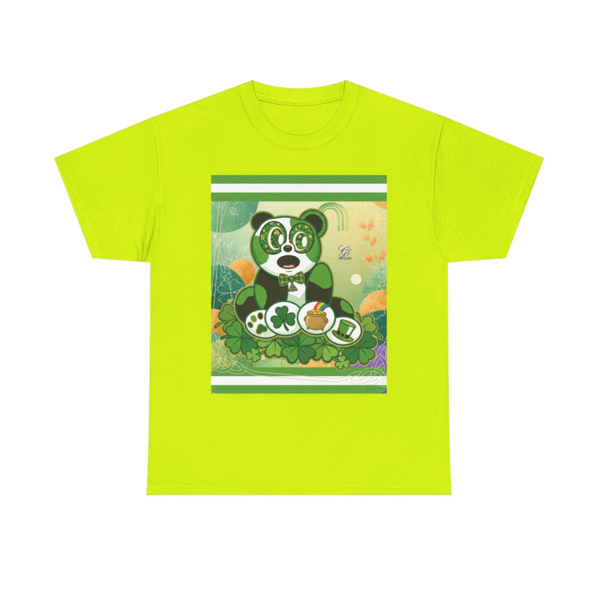 LUCKY CHARM URBAN PANDA GT Green Stripe abstract Designe Edition Unisex Heavy Cotton Tee by GT Artland