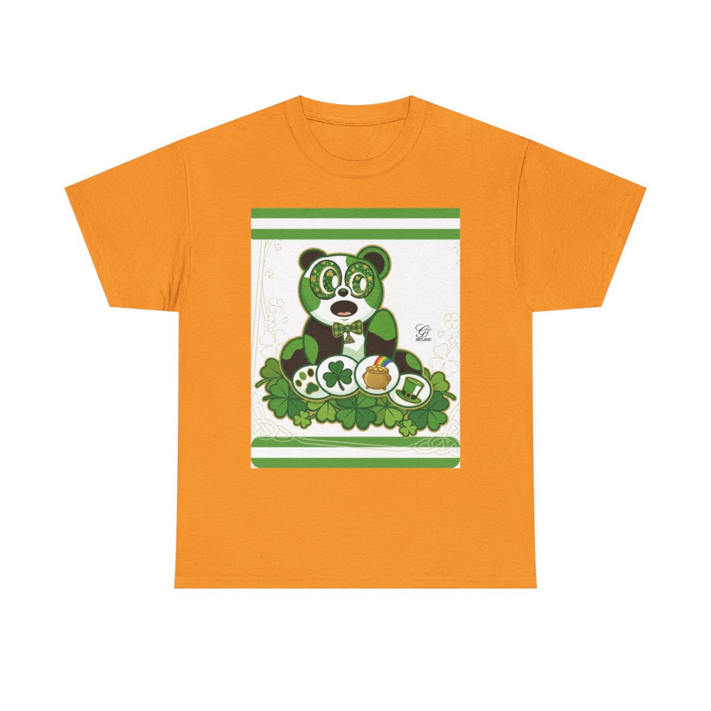 LUCKY CHARM URBAN PANDA GT Green Stripe Designer White Edition Unisex Heavy Cotton Tee by GT Artland