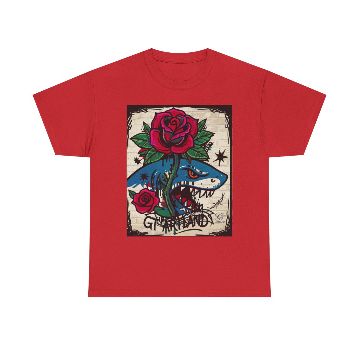 Rose Shark Attack Designer Urban Surfer Drip Unisex Heavy Cotton Tee BY GT ARTLAND