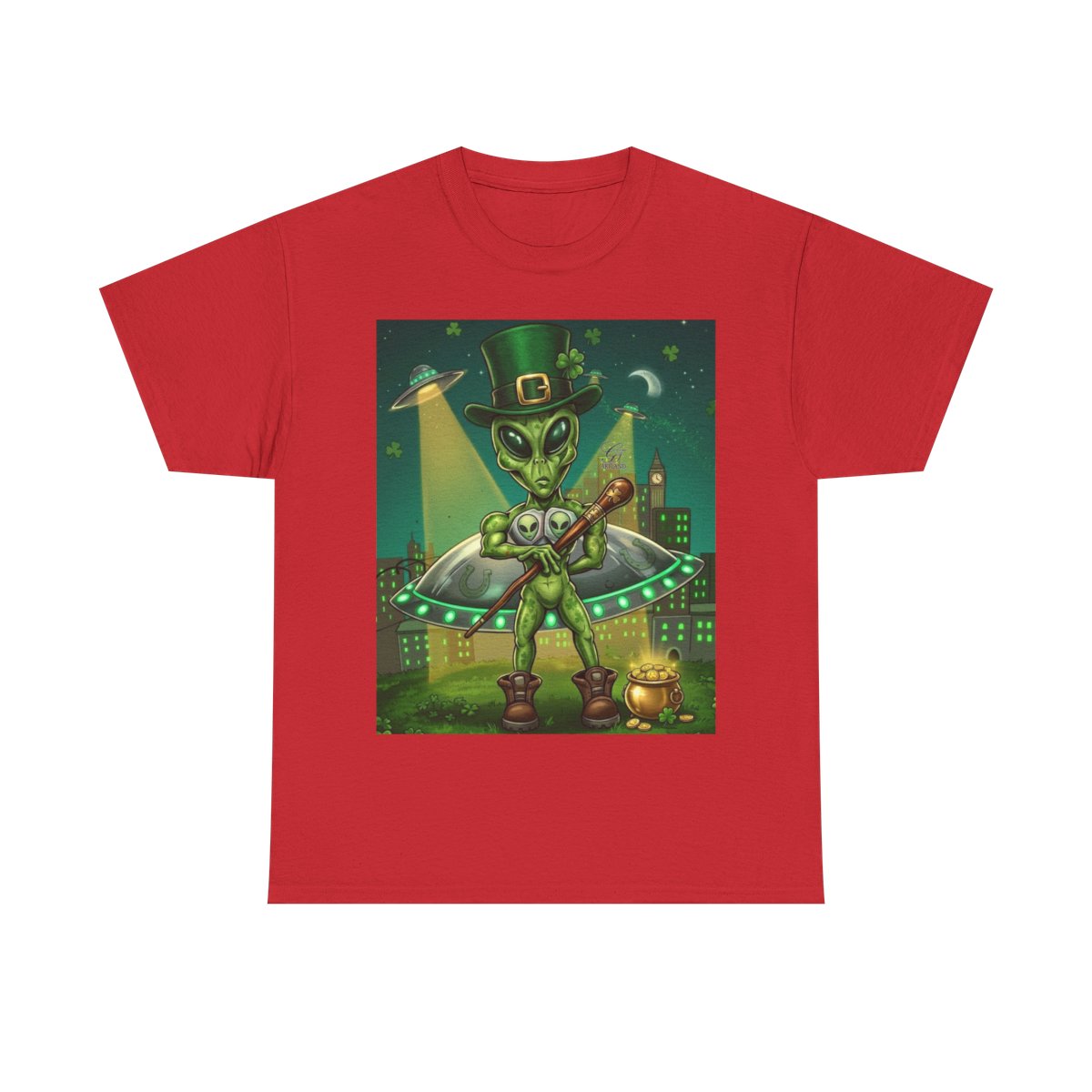 UFO Leprechaun Alien Abduction St Patricks Theme Unisex Heavy Cotton Tee BY GT ARTLAND