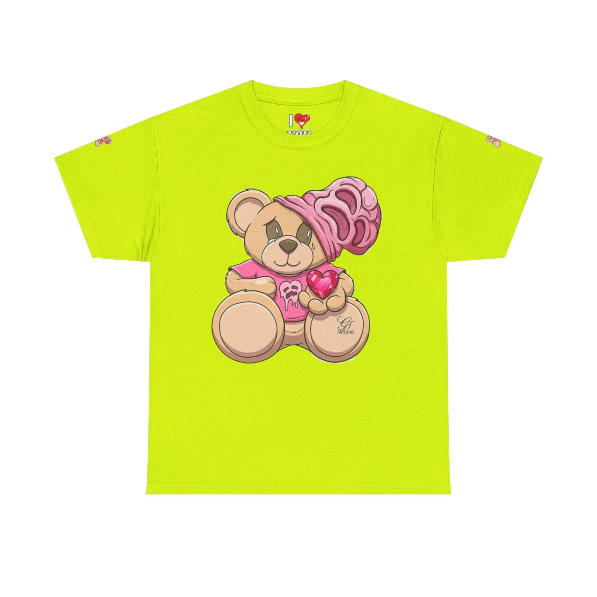 Pink Teddy Bear Goon with Heart Designer Unisex Heavy Cotton Tee by GT Artland