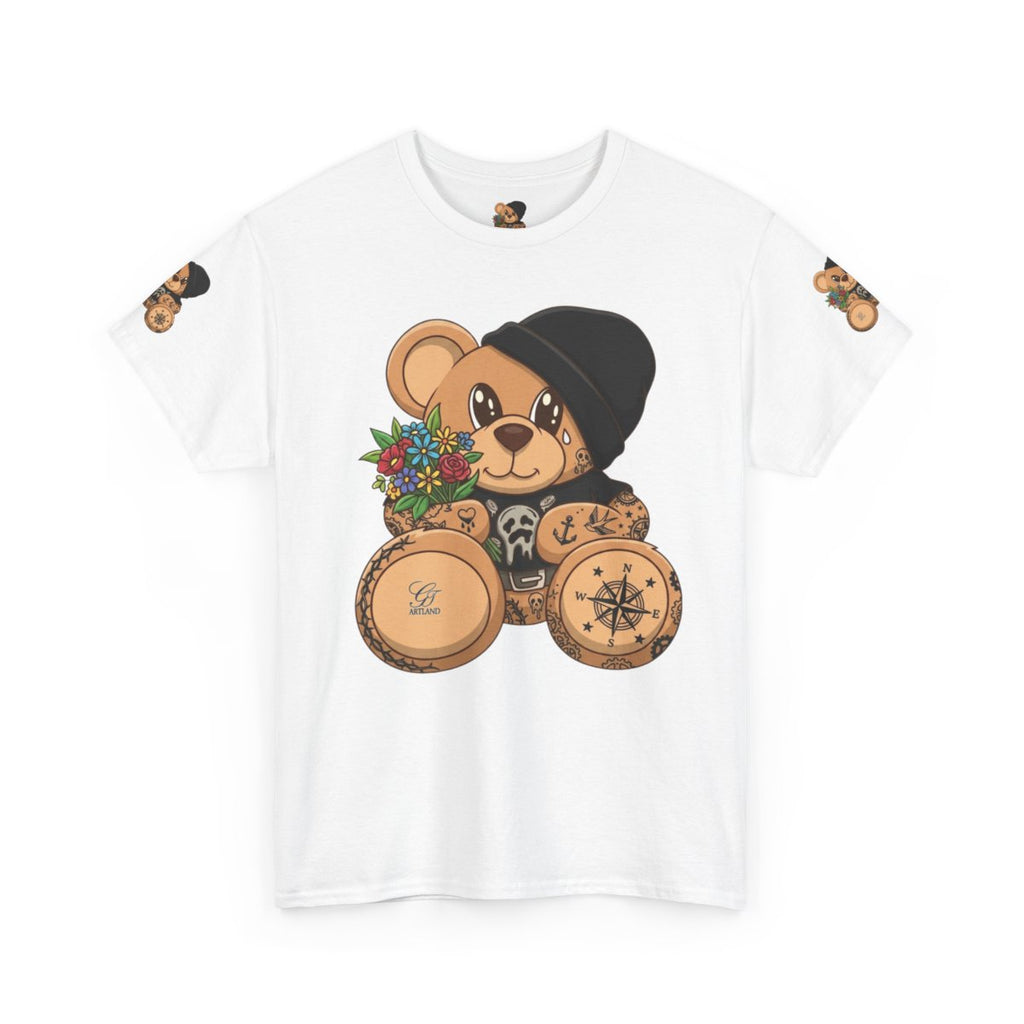 Hood Teddy Bear with Tats  in Black  Unisex Heavy Cotton Tee by GT Artland
