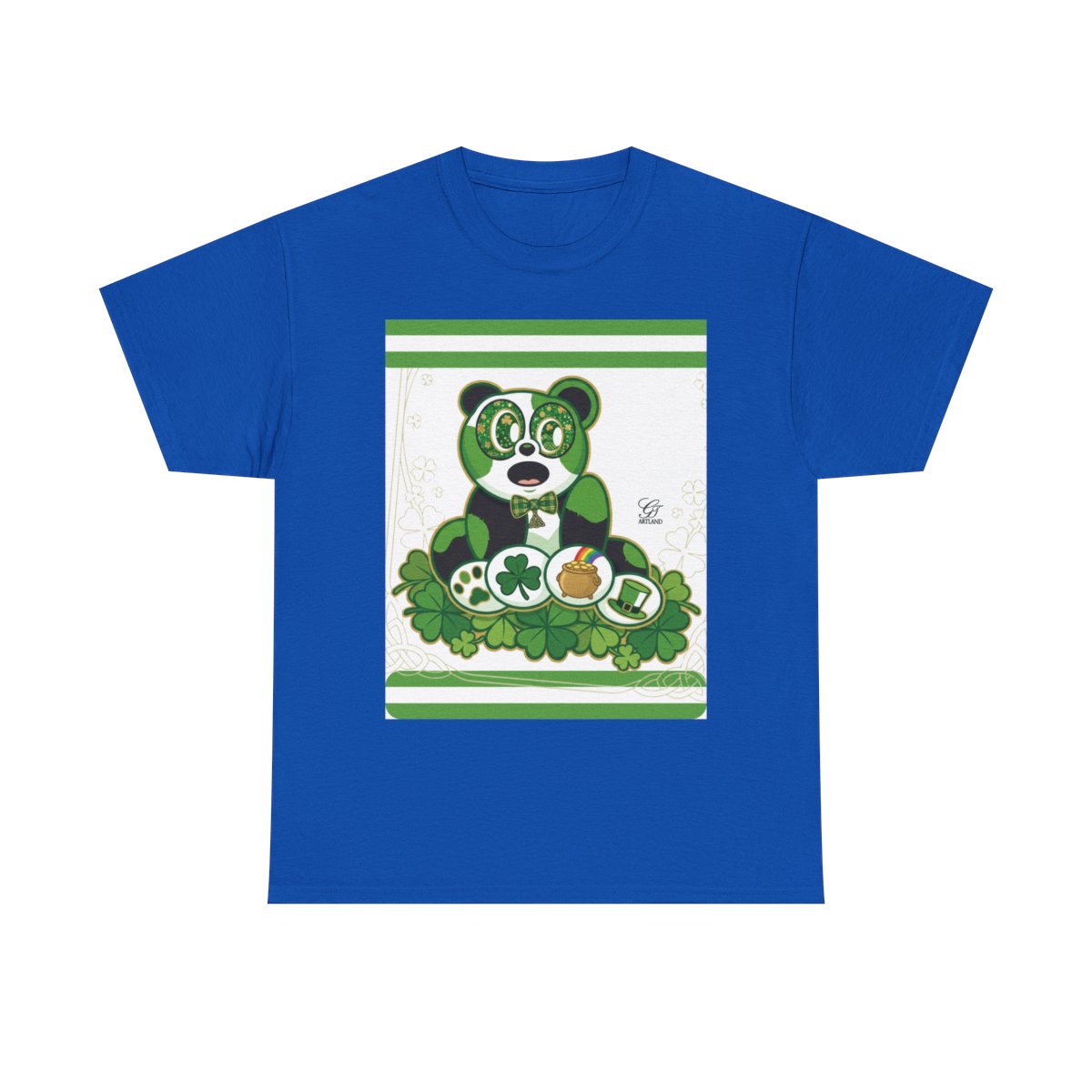 LUCKY CHARM URBAN PANDA GT Green Stripe Designer White Edition Unisex Heavy Cotton Tee by GT Artland