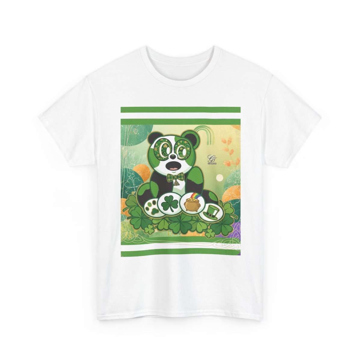 LUCKY CHARM URBAN PANDA GT Green Stripe abstract Designe Edition Unisex Heavy Cotton Tee by GT Artland