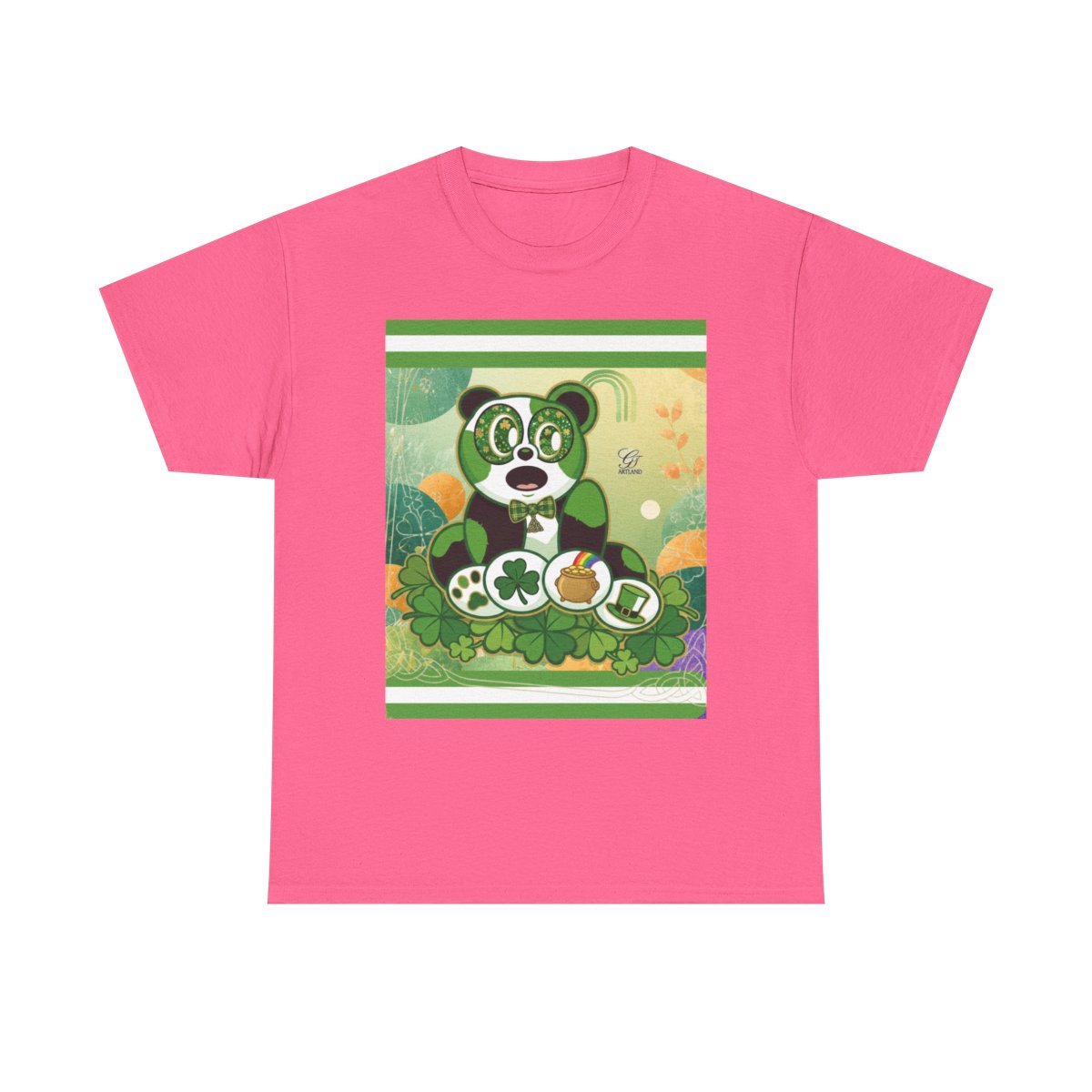 LUCKY CHARM URBAN PANDA GT Green Stripe abstract Designe Edition Unisex Heavy Cotton Tee by GT Artland