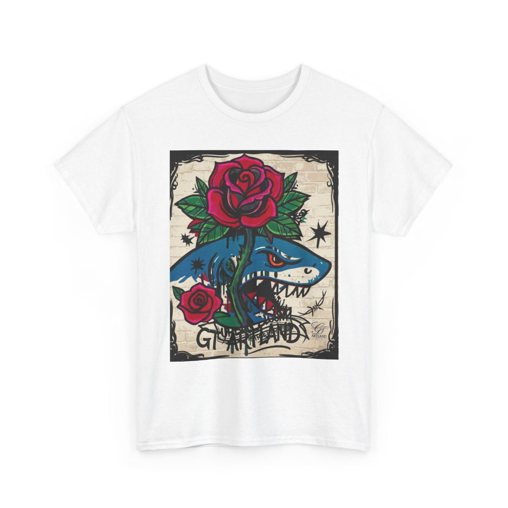 Rose Shark Attack Designer Urban Surfer Drip Unisex Heavy Cotton Tee BY GT ARTLAND