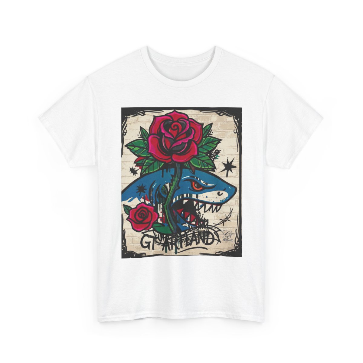 Rose Shark Attack Designer Urban Surfer Drip Unisex Heavy Cotton Tee BY GT ARTLAND