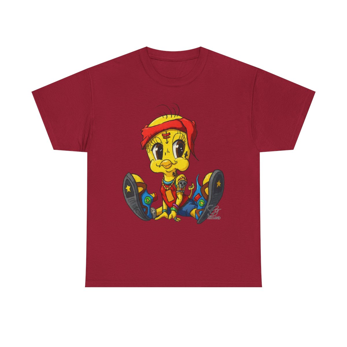 Red Bandana Ghetto Tweet Bird Designer Unisex style Heavy Cotton Tee BY GT ARTLAND