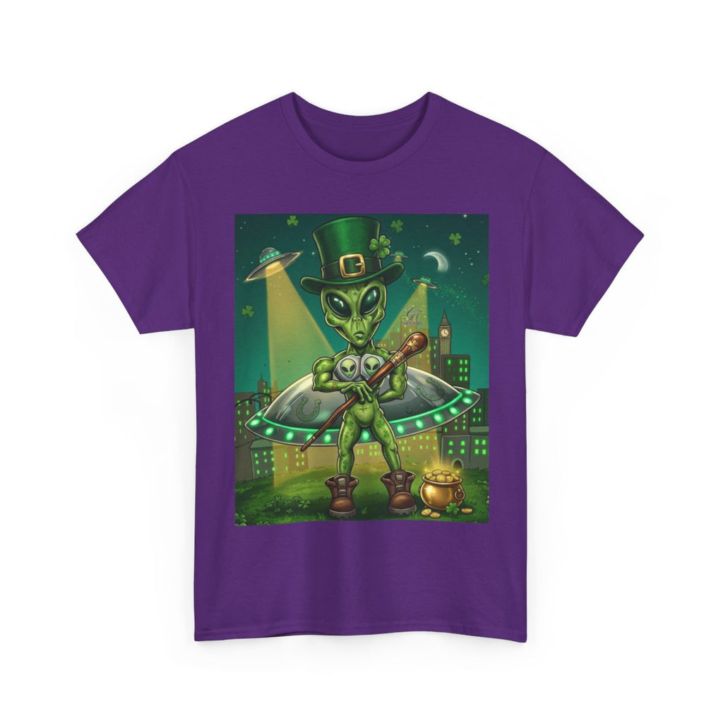 UFO Leprechaun Alien Abduction St Patricks Theme Unisex Heavy Cotton Tee BY GT ARTLAND