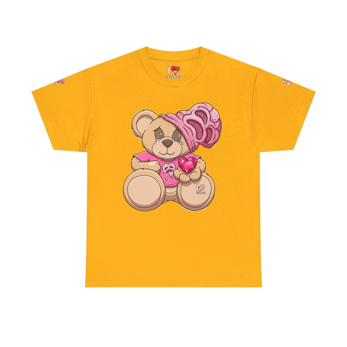 Pink Teddy Bear Goon with Heart Designer Unisex Heavy Cotton Tee by GT Artland