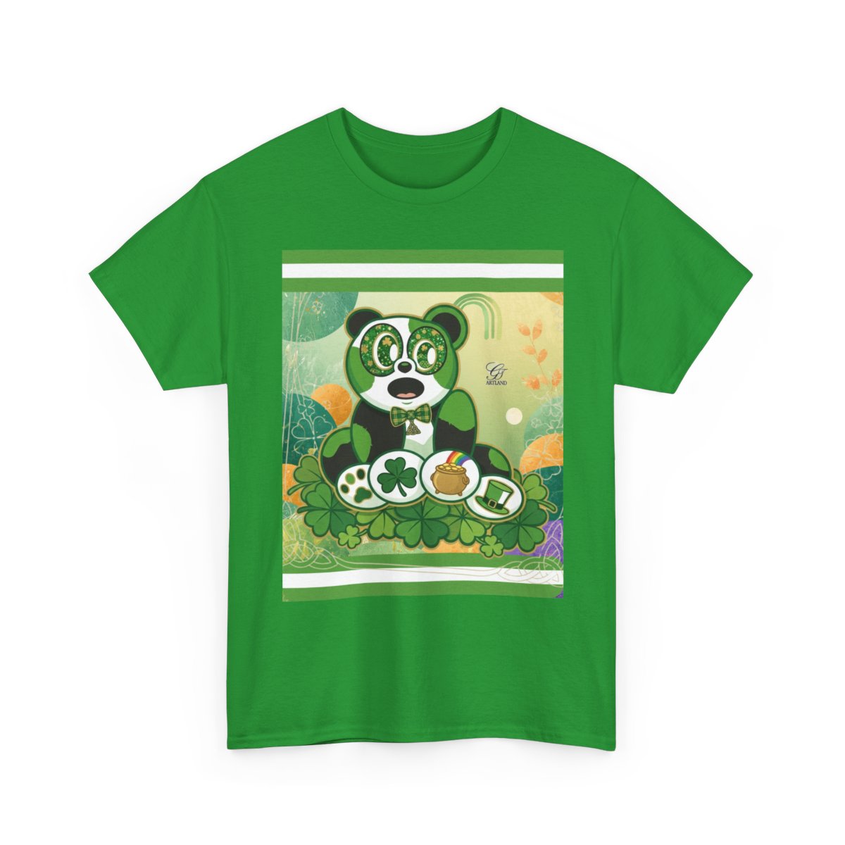 LUCKY CHARM URBAN PANDA GT Green Stripe abstract Designe Edition Unisex Heavy Cotton Tee by GT Artland