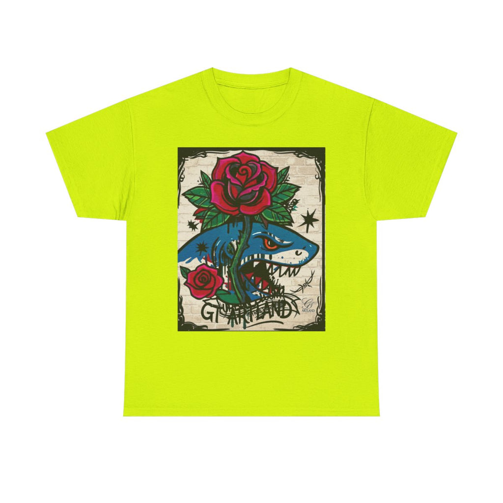 Rose Shark Attack Designer Urban Surfer Drip Unisex Heavy Cotton Tee BY GT ARTLAND