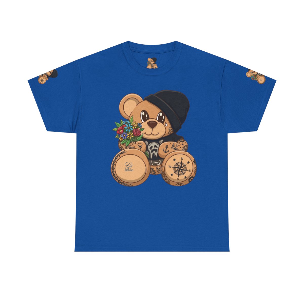 Hood Teddy Bear with Tats  in Black  Unisex Heavy Cotton Tee by GT Artland