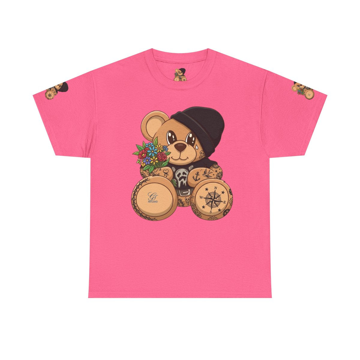 Hood Teddy Bear with Tats  in Black  Unisex Heavy Cotton Tee by GT Artland